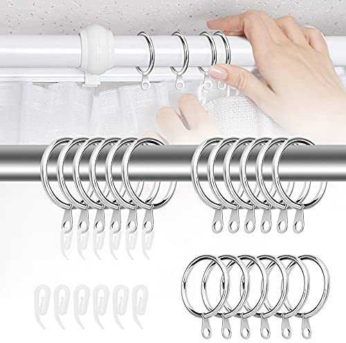 BUZIFU 40-pack metallgardinringar och krokar metallgardinringar draperi ringar hängande ringar drapering glidande öglor med gardinkrokar i plast för gardiner och stänger, 30 mm inre diameter