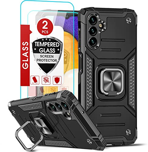 LeYi for Samsung Galaxy A13 5G/Samsung Galaxy A04s Case: and 2 Tempered Screen Protector, with Ring Holder Stand Magnetic Shockproof Protective Rugged Phone Cover for Samsung A 13/Samsung Ao4s Black