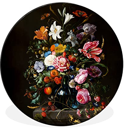 Wandbild Rund Wanddeko Deko Wohnzimmer Bilder 90x90 cm Alte Meister - Kunst - Vase mit Blumen - Jan Davidsz de Heem
