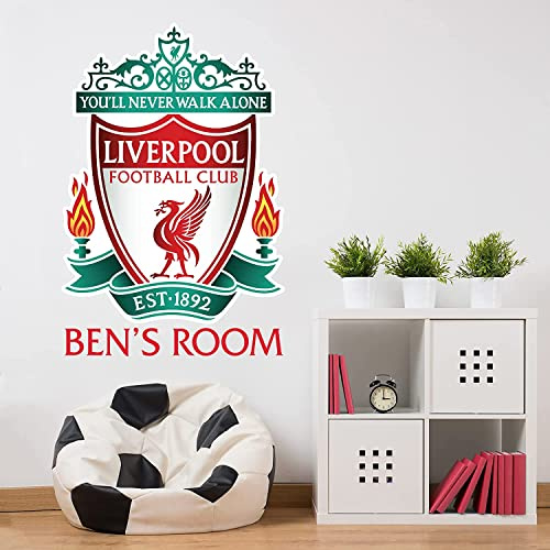 Liverpool FC Wall Sticker - Crest & Personalised Name Wall Decal Football Art Mural (90cm Height x 60cm Width)