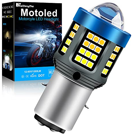 KaiDengZhe Lampadina H6 LED per Fari Moto, 2022 Nuove Lampadine per Fari BA20D LED Aggiornate con Proiettore HD 25W 12V-80V Moto Luce Abbagliante Abbagliante Bianco + Giallo Dorato-1 PZ