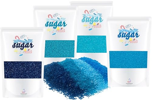 bunter farbiger Zucker Dekozucker Set BLAU 4 x 100g Glitzerzucker, auch für bunte Zuckerwatte Popcorn