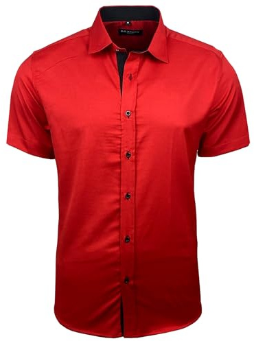 Baxboy Herrskjorta smal passform lätt att stryka affärer bröllop fritidsskjorta kortärmade skjortor för män modern B-455 S-4XL, röd, S