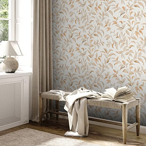 Livingwalls Florale Tapete Weiß orange Premium Wall 2 389623 - Vliestapete Blätter - 10,05 m x 0,53 m Made in Germany