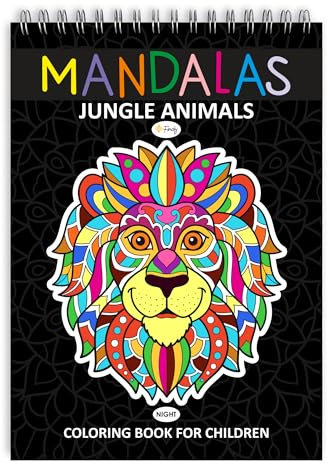 Finoly Mein Tierisches Mandala Malbuch Enstpannung und Stressabbau | Mandala Malbuch Tiere | Tier Mandala Kinder A4 | Mandalas für Kinder Premium Papier | Malblock Mandala Kinder Spiralbindung (Nacht)