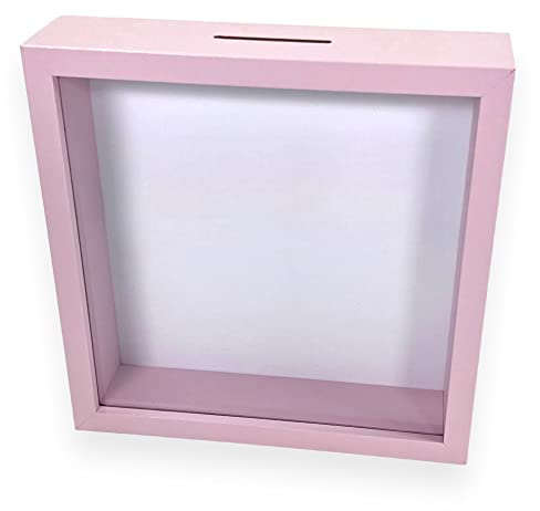 BUSDUGA 4172 Sparkasse zum selbst gestalten 20x20x5 cm, Bilderrahmen blanko Spardose DIY Geldgeschenk (Rosa)