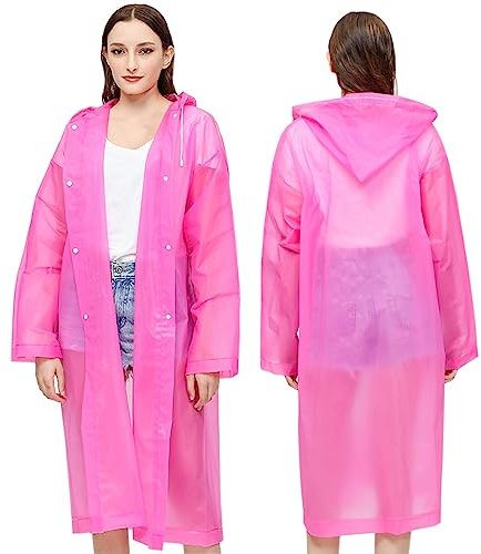 2 Stück Regenponcho Regenmantel Herren Damen, Wiederverwendbar Regenbekleidung Regencape Regenjacke Wasserdicht für Disney, Wandern, Radfahren, Camping und Reisen, Rosa