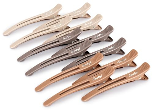 Sndyi Haarklammern Friseurbedarf, 12 Stück Haarclips zum Stylen und Schneiden, Abteilklammern Friseur, Rutschfeste Haarspangen mit Silikonband, Haarklammern für Dickes & Dünnes Haare, Neutral