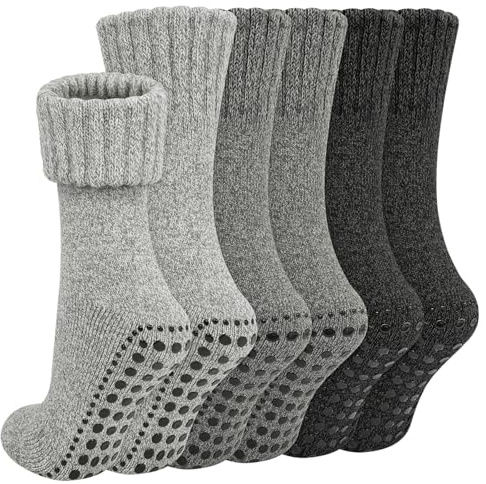 Chalier Finery 3 Paias Calze Antiscivolo Calzini di lana maglia, Calze Antiscivolo Invernali Donna/Uomo, Calzini di Lana Termici Sono un Ottimo Regalo, EU42-46
