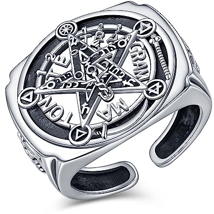 CELESTIA Männer Ringe Pentagramm Siegel der 7 Erzengel Siegelring Silber 925 Ringe Herren Schutz Ring Vintage Schmuck Geschenk für Männ Freund Ehemann Papa