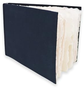 Artway Indigo - Carnet de Croquis en Papier de Coton - A5 Paysage - 70 faces/35 pages de 250gsm de Papier Chiffon 100% Coton de Texture Moyenne - 100% Fait à la Main