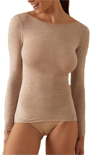 JADEA T-shirt pour femme en modal et cachemire col bateau, confortable et enveloppant, Naturel., Large