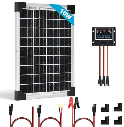 SARONIC 10W Solar Panel Kit, 12V Battery Maintainer Trickle Charger, Waterproof Off-Grid Solar System with 5A PWM Solar Charge Controller for Roof Car Motorhome Caravan Home