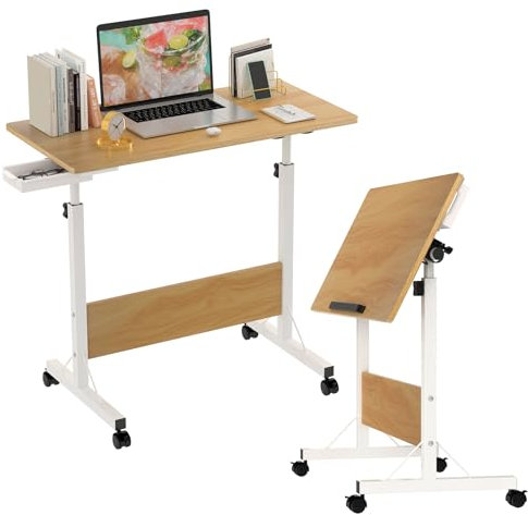 Lvhcmfohm Laptoptisch Höhenverstellbar, klappbarer Computertisch mit Rollen, Klapptisch Schreibtisch für Sofa, Bett, Couch, Büro (Eichenfarbe, 80x40cm)