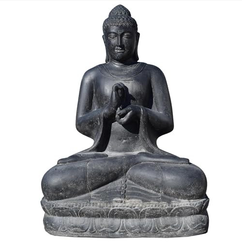 Stonox Großer Stein Buddha Kota mit Dharmachakra Geste, Buddhafigur, Gartendeko, Indische Dekoration, Wetterfeste Gartenfiguren, Frostresistente Steingussfiguren