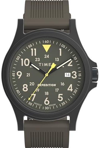 Timex Orologio da uomo Expedition Acadia da 40 mm, cinturino in silicone grigio canna di fucile, quadrante verde, cassa nera TW4B30000
