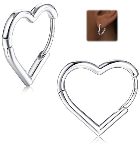 LOLIAS Herz Creolen Ohrringe Silber 925 Für Damen Mädchen 14K Klein Ohrringe Gold Hängend Ohrringe Herz Creolen Tropfen Ohrringe Roségold Ohrringe Silber Ohrringe Für Damen 16 MM