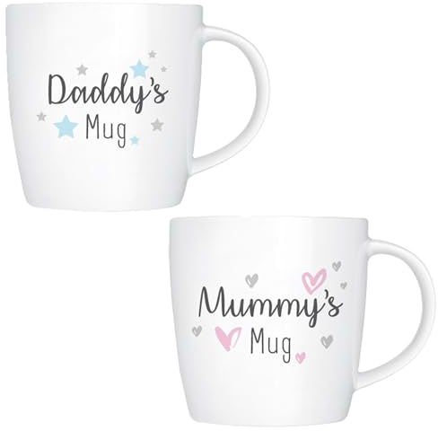Widdle Gifts Hugs and Kisses Gift Boxed 'New Parent' Bone China 12oz Mummy's Daddy's Mug Set Mum Dad Gift Baby Shower