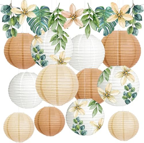 YBwanli lanterne di carta,Decorazioni di compleanno beige pastell, festoni addobbi compleanno,Stile Boho，Decorazioni di nozze vintage,Elegante stile di pittura a olio, set di 13