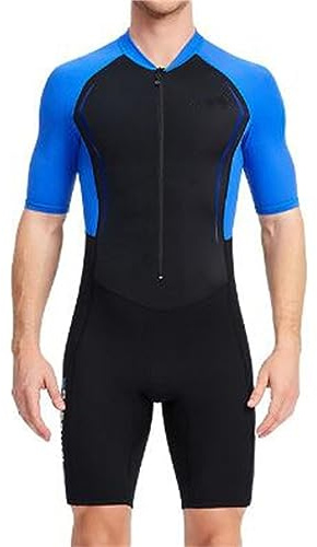 Dinglong Costume Mute da Uomo Neoprene da 1,5 mm Back Zip Shorty Tute Adulti Surf Canoa Snorkeling Mute da Immersione Costume (Blue, XL)