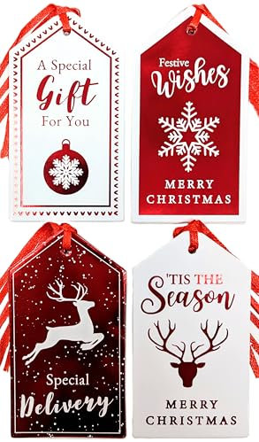 YLAB 20 Luxury Scandi Tags - Red & White Designs - Eco Packaging