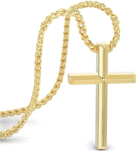 SERASAR Collier Croix Homme avec Pendentif - 50cm Chaine Or Bijoux Plaqué Idée Cadeau Anniversaire Fête des Pères Punk Rock Saint Valentin