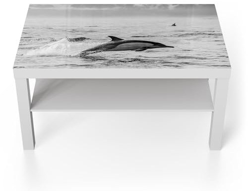 DEQORI Glastisch | weiß groß 90x50 cm | Motiv Freie Sprünge | ausgefallener Beistelltisch aus Glas | Hochglanz Couchtisch fürs Wohnzimmer | moderner Couch Tisch mit Design