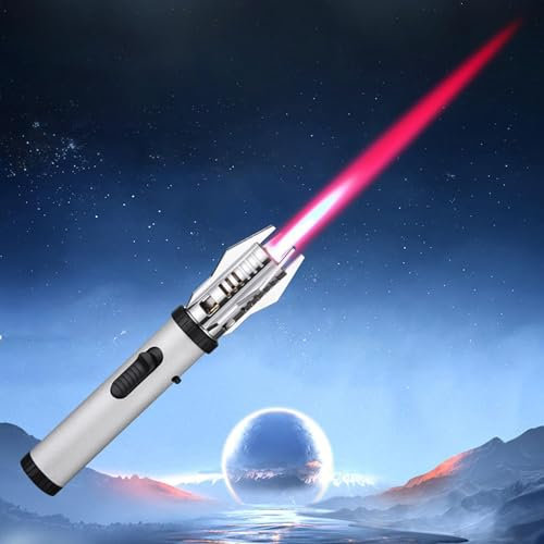 Jet Torch Lighter - Windproof, Refillable Gas Lighter for BBQ, Stove, Candle, Kitchen Cooker, Hobs - Men's Gift (Silver)