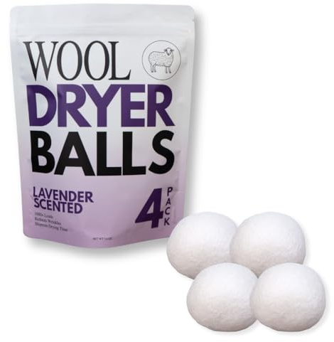 Scented Wool Dryer Balls - (Pack of 4) Ms Wool Lavender Scented XL Natural Reusable Fabric Softener, Reduces Clothing Wrinkles and Saves Drying Time. Long Lasting Essential Oil Scent, Pink