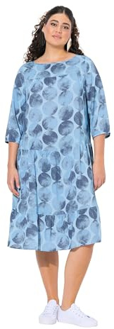 Ulla Popken Kleid mit und Volants Vestido con Volantes y AOP, Azul Claro, 58-60 Mujeres