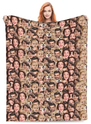 NOONATIVE Flanella Coperta Con Foto del viso Personalizzate,coperta personalizzata con facce divertenti per letto divano,Regalo di compleanno per uomo e donna