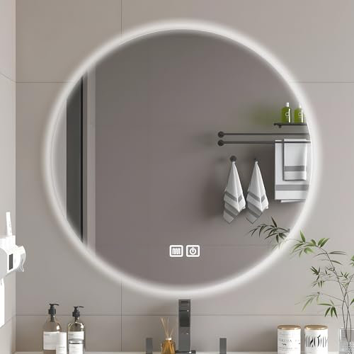 Bayt Espejo de baño 60 cm - Espejo Redondo con calefacción - Espejo de Pared con Iluminación - Antivaho - Regulable (1, Redonda - 1 luz)