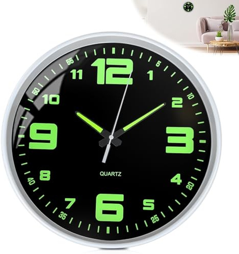 GOMETY Leuchtende Wanduhr, Geräuschlos, Nicht tickend, 30cm Lautlos Quarz Wanduhren Batteriebetrieben, Moderne Glas-beleuchtete Wanduhr für Zimmer Zuhause Schlafzimmer Büro Schule Küche (Schwarz)