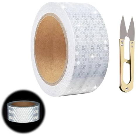 KARELLS Ruban Reflechissant Adhesif Blanc, Autocollante Imperméable Bande Reflechissante, 5cm x 10m Bande Fluorescente Casque Moto, Pour Véhicules, Voitures, Remorques, Extérieur