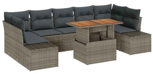 vidaXL Garten Essgruppe mit Kissen 8 pcs Grau und Braun, Modulares Outdoor-Sofa-Set, leicht, UV-beständig, wetterfestes Rattan für Garten, Terrasse, Balkon