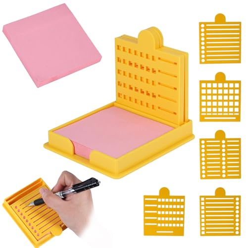 5 st. Mallar för Klisterlappar, Återanvändbara Mallar Post-It-Lappar Att-Göra-Lista med Ask och Papper för Kontor Hem Skolmaterial (Gul)