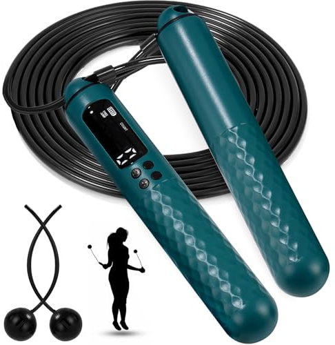 Skipping Rope Kalorienzähler,einstellbares Springseil mit Kugellager und rutschfesten Griffen - schnurloses Springseil für Workout, Fitness Türkis