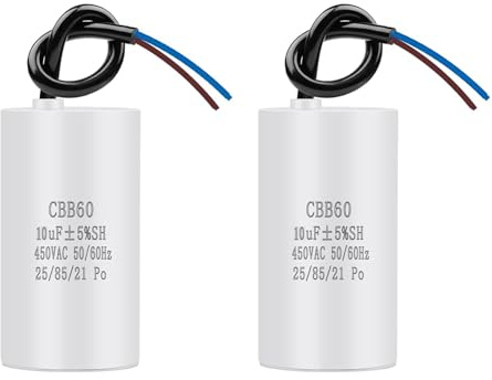 2 Pièces CBB60 10uF 450V 50/60Hz Condensateur Démarrage Moteur 34x65mm, Condensateur Moteur AC, Remplacement Universel pour Sèche-Linge Pompe Ventilateur Compresseur Machine à Laver avec Fils