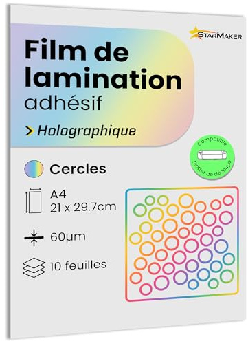 10 blad A4 kalllamineringsfilm Holografisk - Laminatblad Självhäftande lamineringsfolie för foton och klistermärken - Kompatibel med skärmaskin (cirklar)