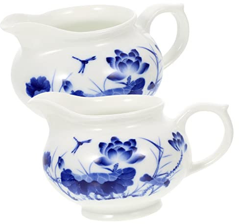 CONGARTENO 2 piezas Salseras de Cerámica Azul y Blanca para Jarra de Salsa Gravy para Servir Salsas Aderezos y Elegante y Práctica para Uso Diario