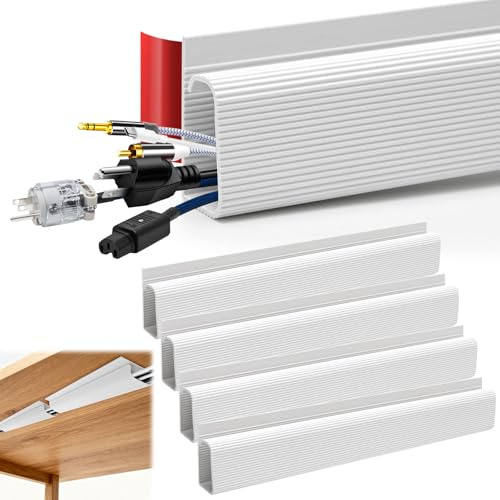 4 Pcs Cable Tidy Under Desk No Drill, Under Desk Cable Tidy Cord Organiser Wire Management, Cable Management Tray Self Adhesive for Home, Office (White)