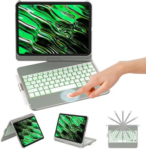 KBCASE Teclado para iPad 10 Generación 2022/11 Generación A16 2025 (10.9/11 Pulgada) con Trackpad, Rotación de 360° Retroiluminado de 7 Colores Bluetooth Magnéticamente Teclado para iPad 10/11 Gen
