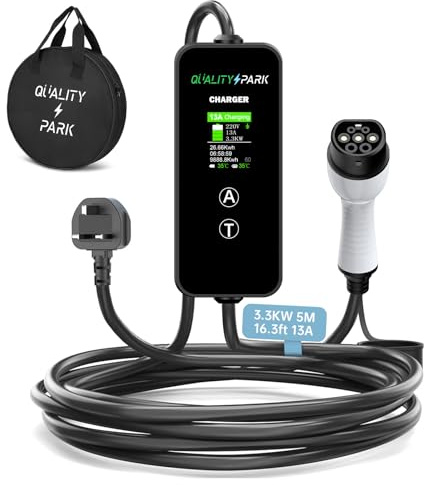 EV Charger Cable Type 2 to 3 Pin Plug 5M,[8/10/13A] Ev Charger 3.3kW, Adjustable Current Portable 3 pin ev Charger with Timing Delay,IP66 Waterproof,Type 2 Charging Cable for EV & PHEV