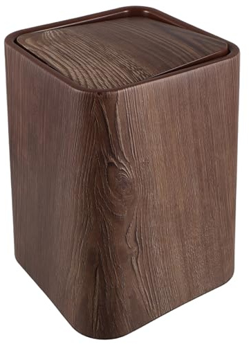 BAZEITFLOW Poubelle en Bois Esthétique de 8,5l Couvercle, Petite Poubelle Rétro en Pp pour Bureau et Hôtel, Design Imitation Grain de Bois Élégant et Gain de Place