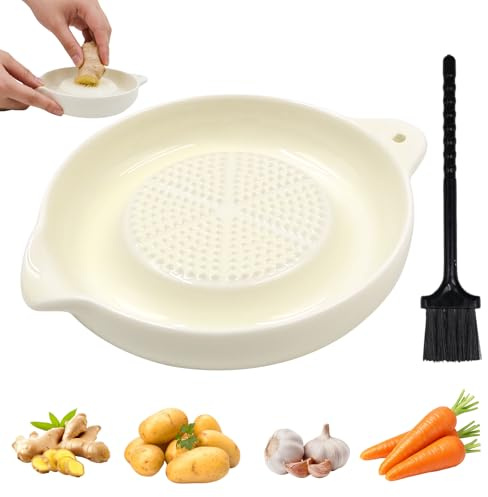 Rallador de cerámica, rallador de jengibre, plato circular de porcelana, rallador de jengibre, rallador de ajo, rallador de cerámica con cepillo para la familia, cocina, puré de manzana, limón