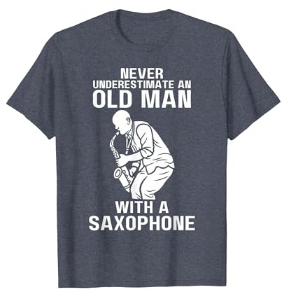 Never Underestimate an Old Man with A Saxophone T-Shirt, Men, Heather Blue, 3X-Large