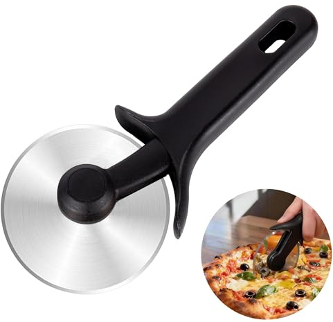 Roulette à Pizza Professionnelle en Inox, Coupe Pizza Ergonomique avec Manche Antidérapant et Trou de Suspension, Couteau Pizza Durable pour Pizza, Gâteau, Burger et Pâtes