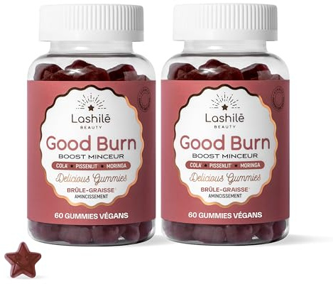 Lashilé Beauty Good Burn BrûleGraisses & Ventre Plat 3 cm de Taille | Complément alimentaire minceur - Gummies cola, pissenlit, moringa - Une silhouette qui change vraiment - 120 gummies