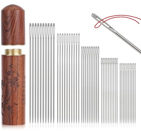 50Pcs Sewing Needles Large Eye 5 Size Embroidery Needles Hand Sewing Needle | Needle Steel Needles for Hand Sewing Case Easy Threading Cross Stitch Accessories for Crochet Embroidery Knitting DIY