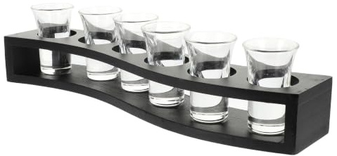 VILLCASE Set Bicchieri da Shot Supporto in Legno e Vetro, Portabicchieri Moderno per Bar e Casa, Organizer Compatto per 6 Bicchieri da Liquore